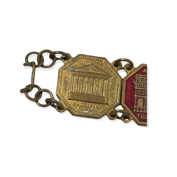 Vintage Brass FRENCH FRANCE PARIS Eiffel tower tourist link bracelet enamel - Picture 11 of 12
